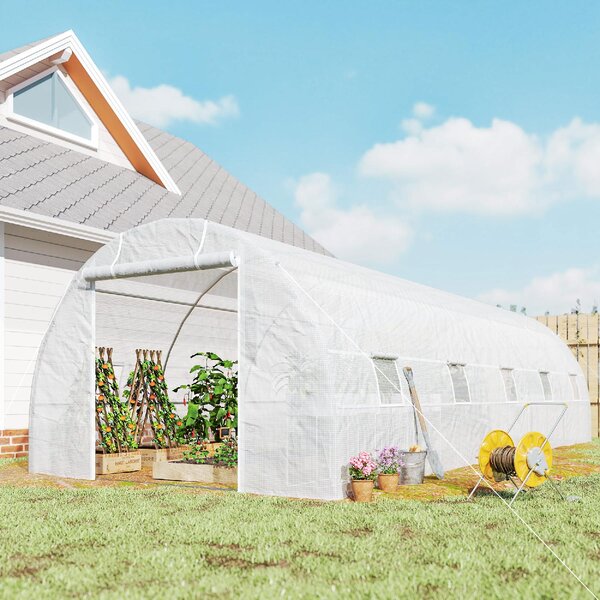 VivaGarden Serra da Giardino a Tunnel 8x3x2 m con Rivestimento in Plastica e Acciaio Rinforzato colore Bianco