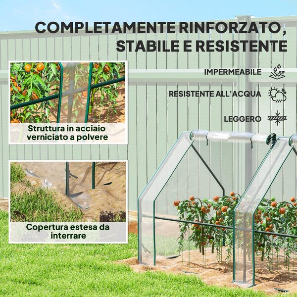 VivaGarden Serra da Giardino a Tunnel 4 Porte Arrotolabili con Copertura Allungata in Acciaio e PE 360x90x90 cm Trasparente