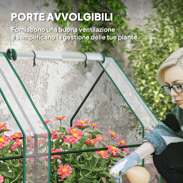 VivaGarden Serra da Giardino a Tunnel 4 Porte Arrotolabili con Copertura Allungata in Acciaio e PE 360x90x90 cm Trasparente