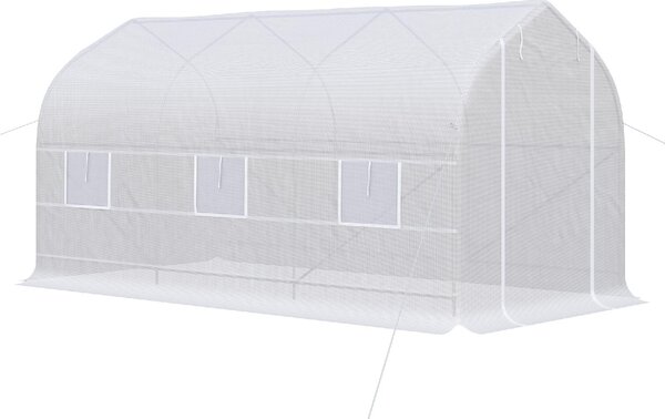 VivaGarden Serra da Giardino a Tunnel Anti-UV con 6 Finestre a Rete e Ingresso Arrotolabile in Metallo e PE 4x2x2 m colore Bianco