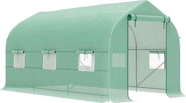 VivaGarden Serra da Giardino a Tunnel Anti-UV con 6 Finestre a Rete e Ingresso Arrotolabile in Metallo e PE 4x2x2 m colore Verde