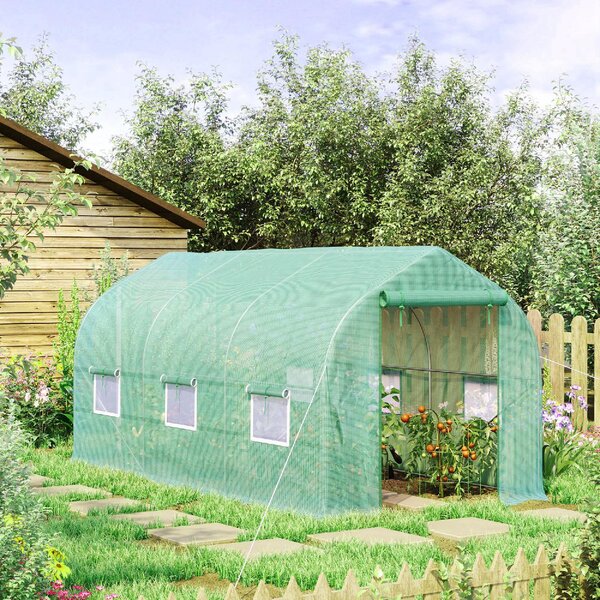 VivaGarden Serra da Giardino a Tunnel Anti-UV con 6 Finestre a Rete e Ingresso Arrotolabile in Metallo e PE 4x2x2 m colore Verde