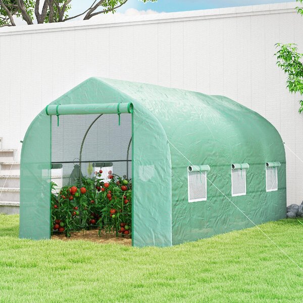VivaGarden Serra da Giardino a Tunnel Anti-UV con 6 Finestre a Rete e Ingresso Arrotolabile in Metallo e PE 4x2x2 m colore Verde