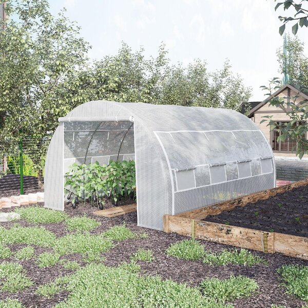 VivaGarden Serra da Giardino a Tunnel con Porta Pannelli e 8 Finestre Avvolgibili in Acciaio Zincato e PE 3.97x3x2 m colore Bianco