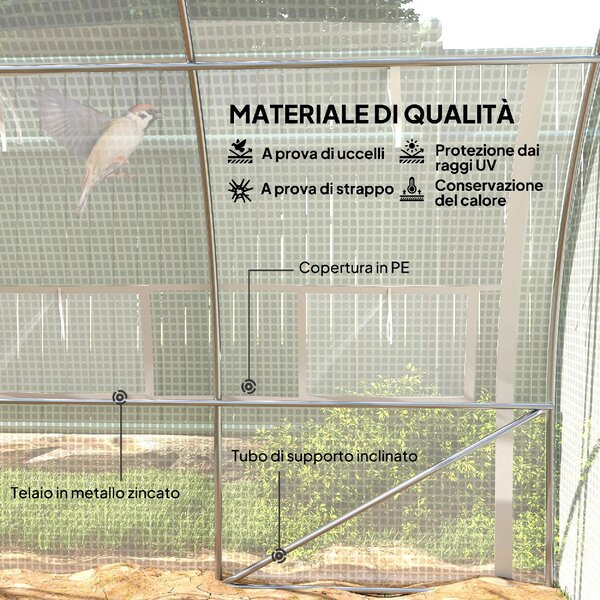 VivaGarden Serra da Giardino a Tunnel con Porta Pannelli e 8 Finestre Avvolgibili in Acciaio Zincato e PE 3.97x3x2 m colore Bianco