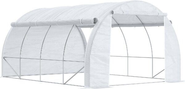 VivaGarden Serra da Giardino a Tunnel con Porta Pannelli e 8 Finestre Avvolgibili in Acciaio Zincato e PE 3.97x3x2 m colore Bianco
