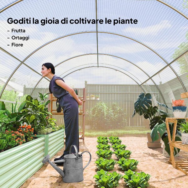 VivaGarden Serra da Giardino a Tunnel con Porta Pannelli e 8 Finestre Avvolgibili in Acciaio Zincato e PE 3.97x3x2 m colore Bianco