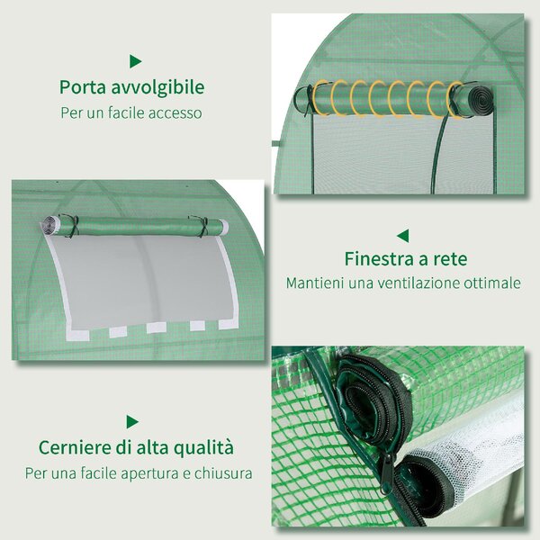 VivaGarden Serra da Giardino a Tunnel con Porte e Finestre Avvolgibili in PE Verde 180x180x200cm - 897VGGN