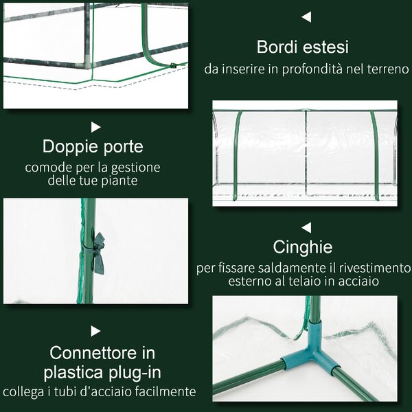 VivaGarden Serra da Giardino a Tunnel in Acciaio Copertura in PVC 200x100x80 cm coloreTrasparente e Verde