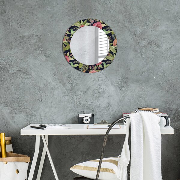 Specchio rotondo stampato Fiori di ibisco fi 50 cm
