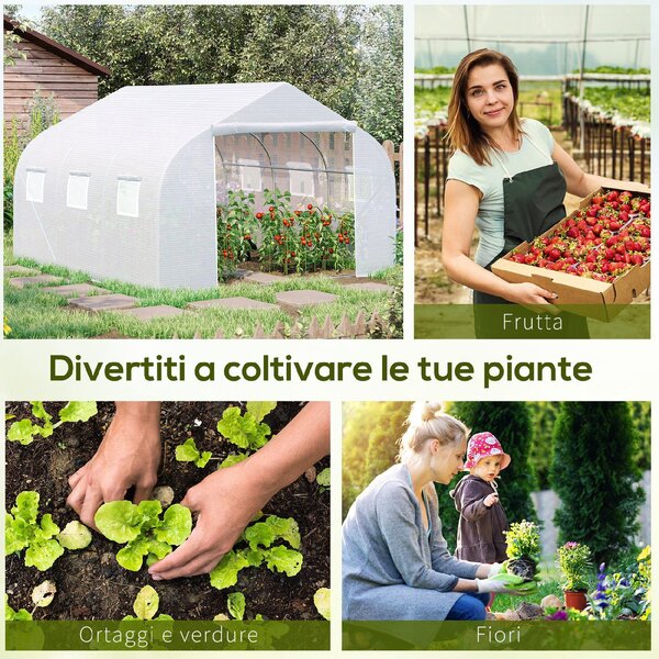 VivaGarden Serra da Giardino a Tunnel in PE con Tubi in Ferro 4.5x3 mt colore Bianco - A237070AO82