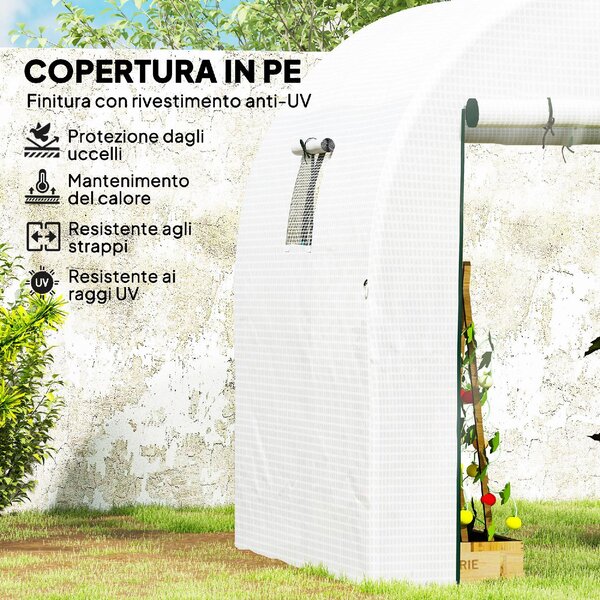 VivaGarden Serra da Giardino a Tunnel per Orto 1.8x1.8x2 m in Acciaio e PE Anti UV con Porte Avvolgibili e Finestre colore Bianco