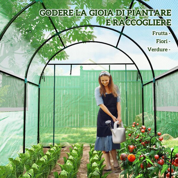 VivaGarden Serra da Giardino a Tunnel per Orto 3x2x2 m in Acciaio e PE Anti UV con Porte Avvolgibili e Finestre colore Verde