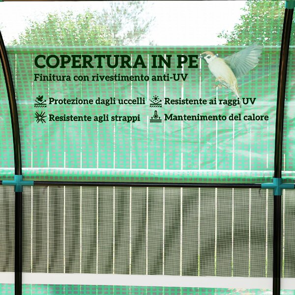 VivaGarden Serra da Giardino a Tunnel per Orto 3x2x2 m in Acciaio e PE Anti UV con Porte Avvolgibili e Finestre colore Verde