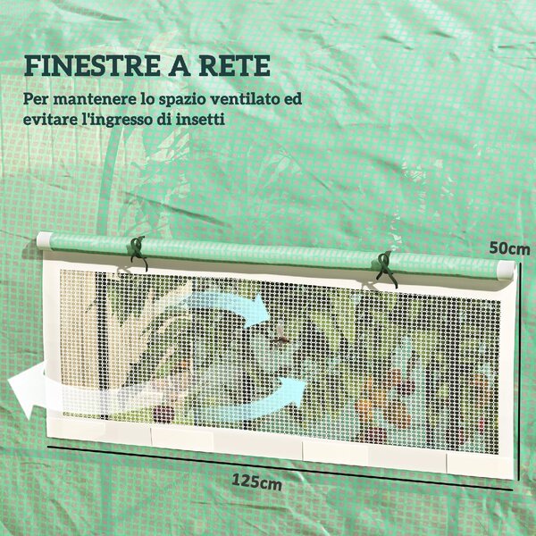VivaGarden Serra da Giardino a Tunnel per Orto 3x2x2 m in Acciaio e PE Anti UV con Porte Avvolgibili e Finestre colore Verde