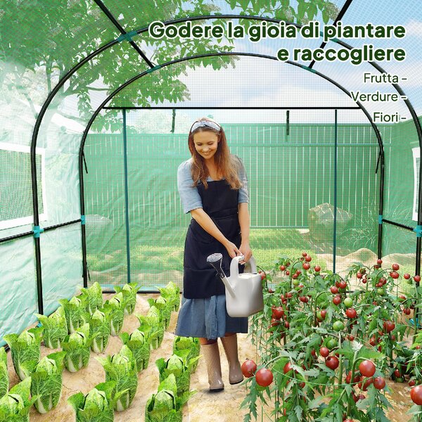 VivaGarden Serra da Giardino a Tunnel per Orto 3x3x2 m in Acciaio e PE Anti UV con Porte Avvolgibili e Finestre colore Verde