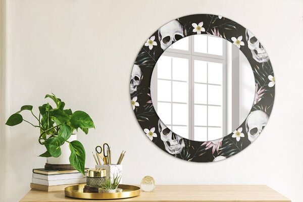Specchio rotondo stampato Fiori del cranio fi 50 cm