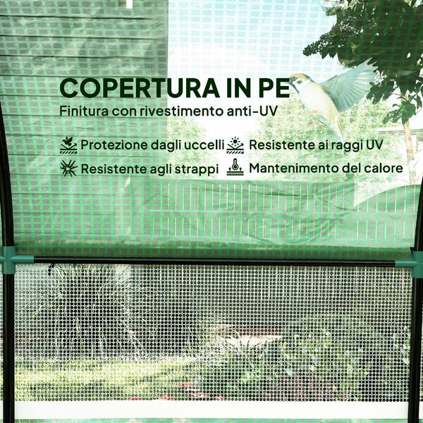 VivaGarden Serra da Giardino a Tunnel per Orto 3x3x2 m in Acciaio e PE Anti UV con Porte Avvolgibili e Finestre colore Verde