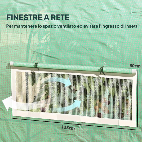 VivaGarden Serra da Giardino a Tunnel per Orto 3x3x2 m in Acciaio e PE Anti UV con Porte Avvolgibili e Finestre colore Verde