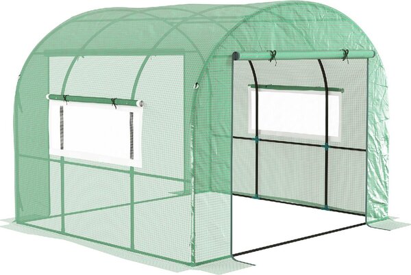 VivaGarden Serra da Giardino a Tunnel per Orto 3x3x2 m in Acciaio e PE Anti UV con Porte Avvolgibili e Finestre colore Verde