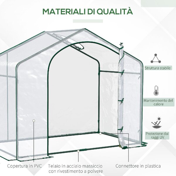 VivaGarden Serra da Giardino con Ingresso a Zip e Presa d'Aria Superiore in Plastica e Acciaio 180x100x152 cm colore Trasparente
