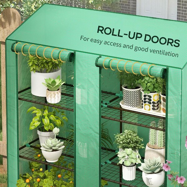 VivaGarden Serra da Giardino con Copertura in PE, 6 Mensole e 2 Porte Avvolgibili 143x46x151 cm colore Verde - 0GNAM257