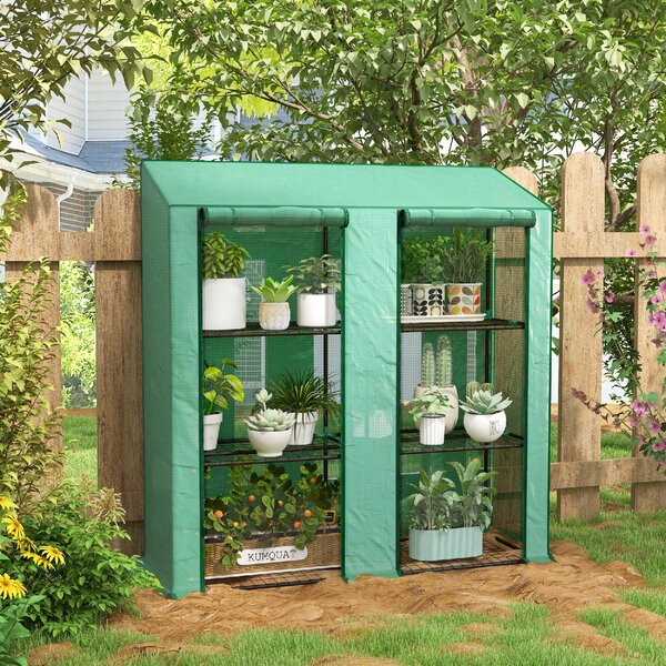 VivaGarden Serra da Giardino con Copertura in PE, 6 Mensole e 2 Porte Avvolgibili 143x46x151 cm colore Verde - 0GNAM257