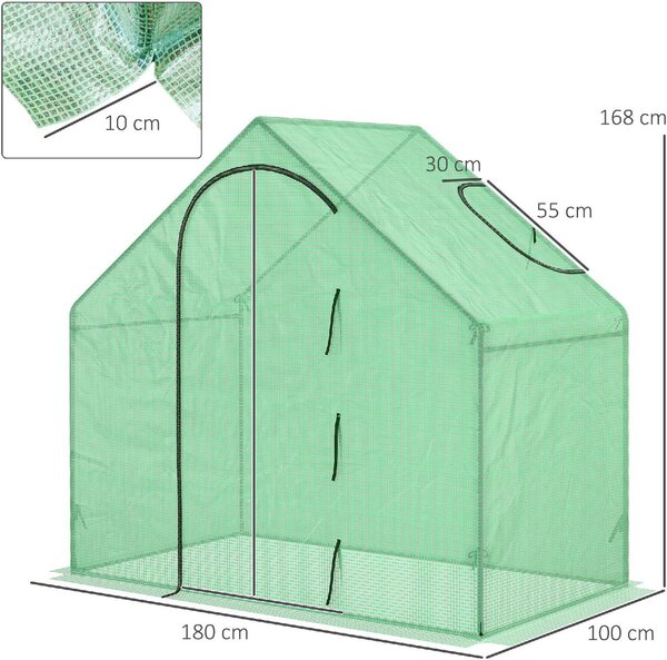 VivaGarden Serra da Giardino con Porta a Cerniera e Presa d'Aria, 4 Funi e Paletti Inclusi, 180x100x168 cm colore Verde - 892VG01
