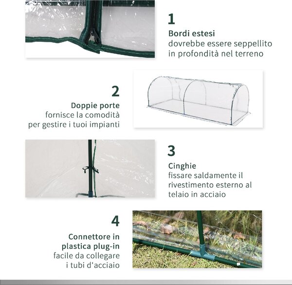 VivaGarden Serra da Giardino con Porte Anteriori a Cerniera in Acciaio e PVC 250x100x80 cm