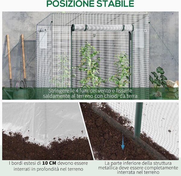 VivaGarden Serra da Giardino con Porta Avvolgibile e Bordi Estesi in Acciaio e PE 200x76x168 cm colore Bianco - 1WTJ708