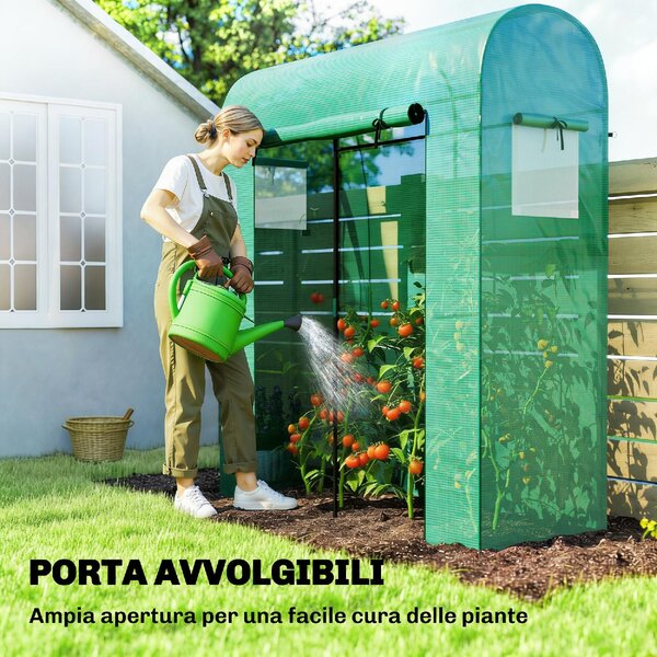 VivaGarden Serra da Giardino con Rivestimento in PE Porta Avvolgibile e Finestre a Rete 170x68x200 cm colore Verde
