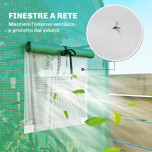 VivaGarden Serra da Giardino con Rivestimento in PE Porta Avvolgibile e Finestre a Rete 170x68x200 cm colore Verde