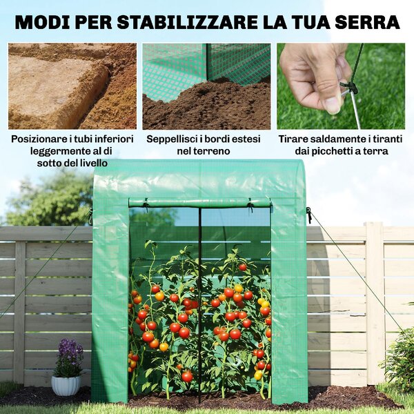 VivaGarden Serra da Giardino con Rivestimento in PE Porta Avvolgibile e Finestre a Rete 170x68x200 cm colore Verde