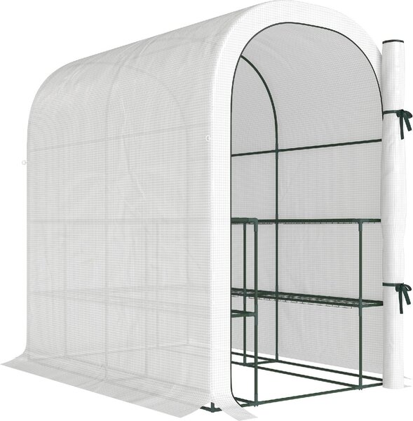 VivaGarden Serra da Giardino con Scaffali a 2 Livelli e Porta Avvolgibile in Acciaio e PE 123x187x189 cm colore Bianco