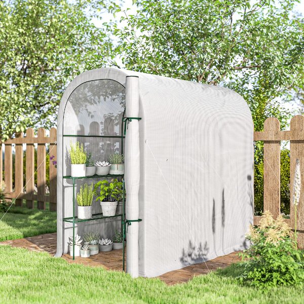 VivaGarden Serra da Giardino con Scaffali a 2 Livelli e Porta Avvolgibile in Acciaio e PE 123x187x189 cm colore Bianco