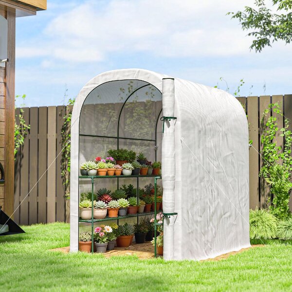 VivaGarden Serra da Giardino con Scaffali a 2 Livelli e Porta Avvolgibile in Acciaio e PE 123x187x189 cm colore Bianco