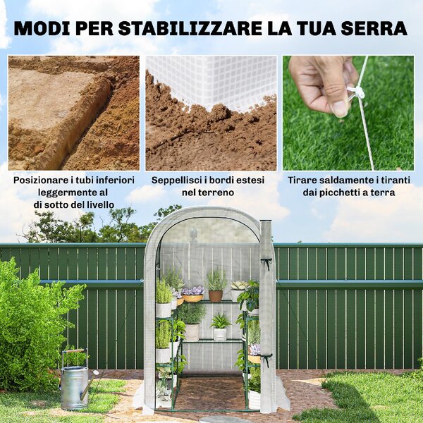 VivaGarden Serra da Giardino con Scaffali a 2 Livelli e Porta Avvolgibile in Acciaio e PE 123x187x189 cm colore Bianco