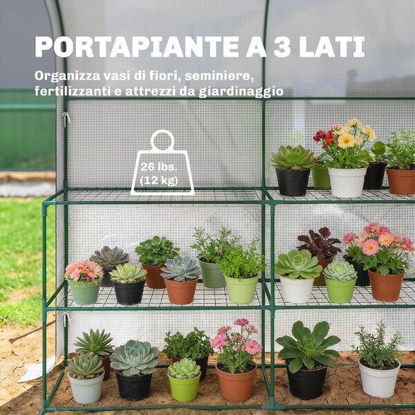 VivaGarden Serra da Giardino con Scaffali a 2 Livelli e Porta Avvolgibile in Acciaio e PE 123x187x189 cm colore Bianco