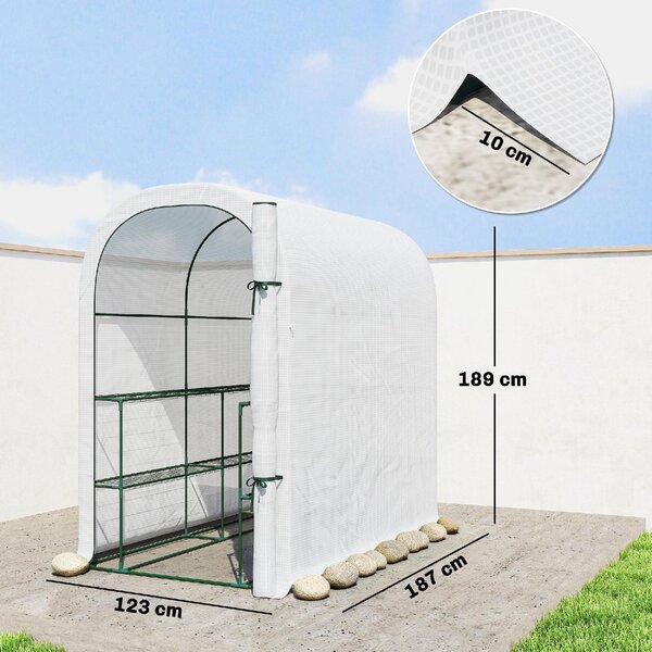VivaGarden Serra da Giardino con Scaffali a 2 Livelli e Porta Avvolgibile in Acciaio e PE 123x187x189 cm colore Bianco