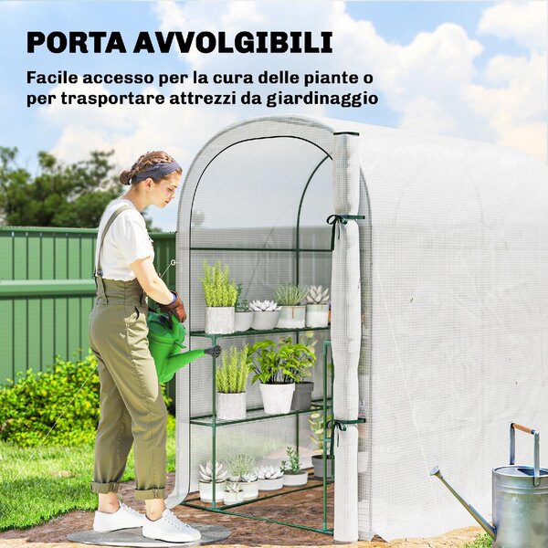 VivaGarden Serra da Giardino con Scaffali a 2 Livelli e Porta Avvolgibile in Acciaio e PE 123x187x189 cm colore Bianco