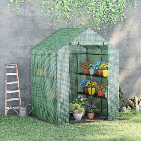 Brugel Serra da Giardino con Scaffali Copertura in PE e Porta Avvolgibile 143x138x190cm Verde - 510845