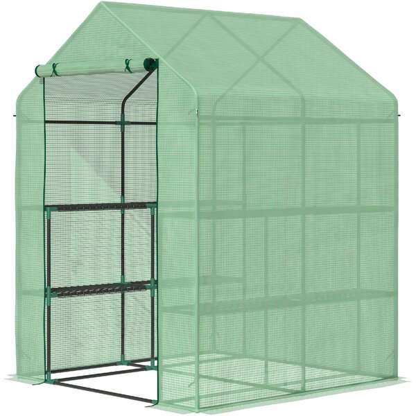 Brugel Serra da Giardino con Scaffali Copertura in PE e Porta Avvolgibile 143x138x190cm Verde - 510845