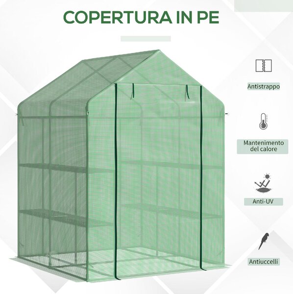 Brugel Serra da Giardino con Scaffali Copertura in PE e Porta Avvolgibile 143x138x190cm Verde - 510845
