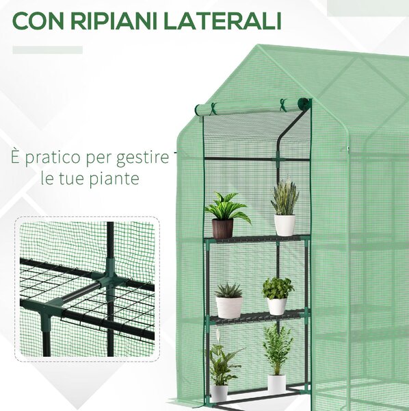 Brugel Serra da Giardino con Scaffali Copertura in PE e Porta Avvolgibile 143x138x190cm Verde - 510845