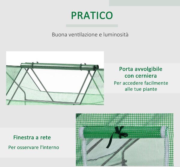 VivaGarden Serra da Giardino in Acciaio Rivestimento in PE Porte Avvolgibili e Finestre 180x140x80cm colore Verde