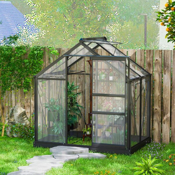 VivaGarden Serra da Giardino in Policarbonato e Alluminio con Porta Scorrevole e Finestra 190x132x201 cm colore Grigio