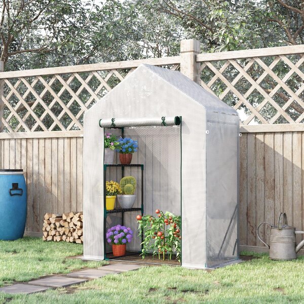 Brugel Serra da Giardino per Esterni con 2 Scaffali Porta Avvolgibile 143x73x195cm Bianco - 621845