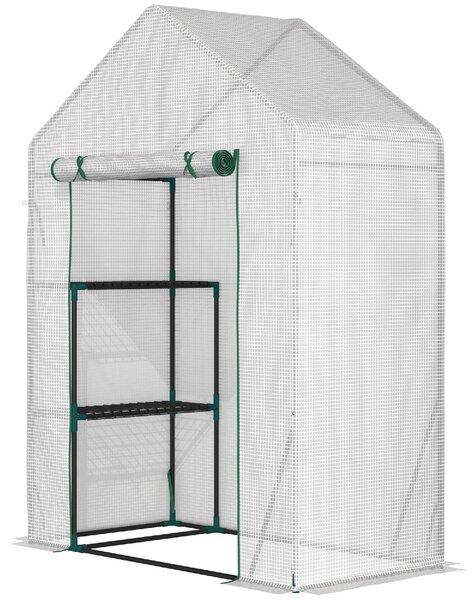 Brugel Serra da Giardino per Esterni con 2 Scaffali Porta Avvolgibile 143x73x195cm Bianco - 621845