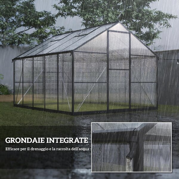VivaGarden Serra da Giardino per Orto in PC e Alluminio con Porta a Battente e 2 Finestre Regolabili 304x247x205 cm colore Nero