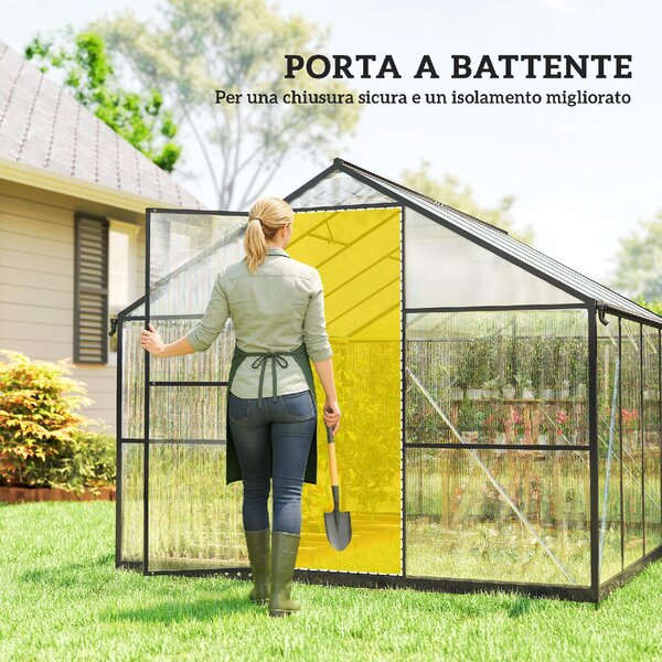 VivaGarden Serra da Giardino per Orto in PC e Alluminio con Porta a Battente e 2 Finestre Regolabili 304x247x205 cm colore Nero